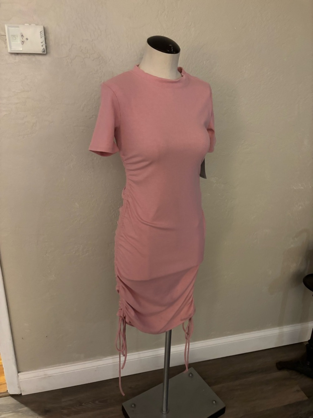 Ribbed Velvet Torch Ruched Short Sleeve Dress Nordstrom Sz L